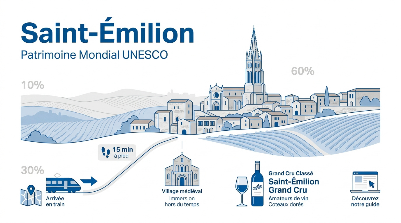 Vue panoramique sur le village médiéval de Saint-Émilion et ses vignobles environnants