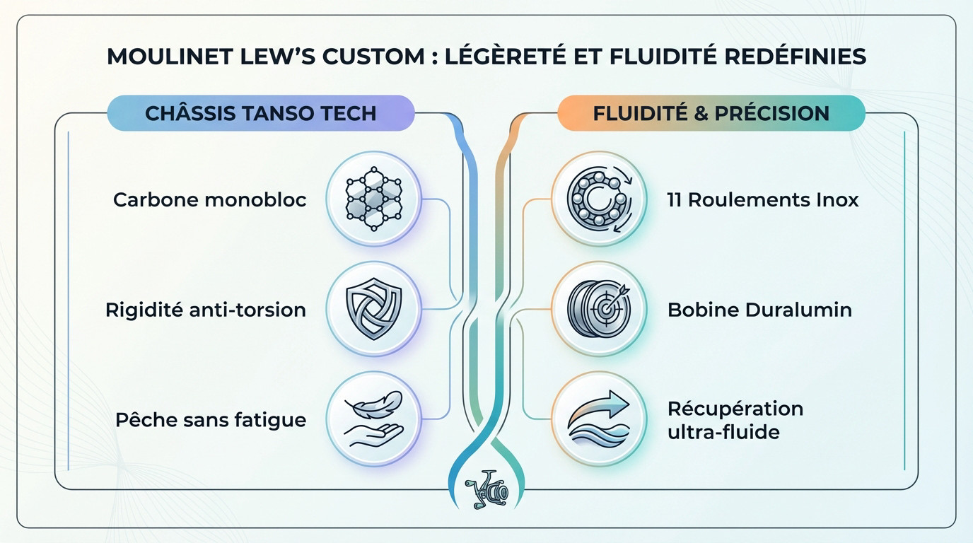Moulinet Lew's Custom Lite SLP ultra léger pour la pêche du bass