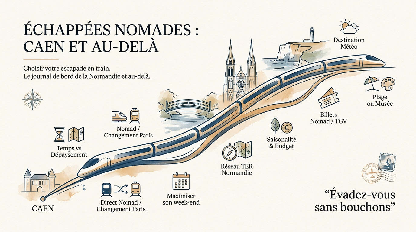 Train Nomad en gare de Caen prêt pour un départ en weekend