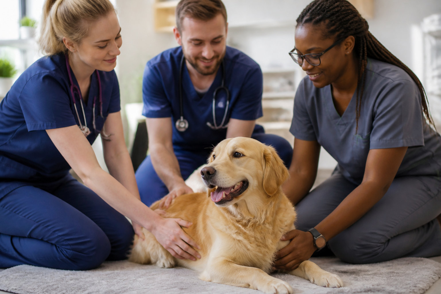 Chien en convalescence accompagné par un professionnel du bien-être animal