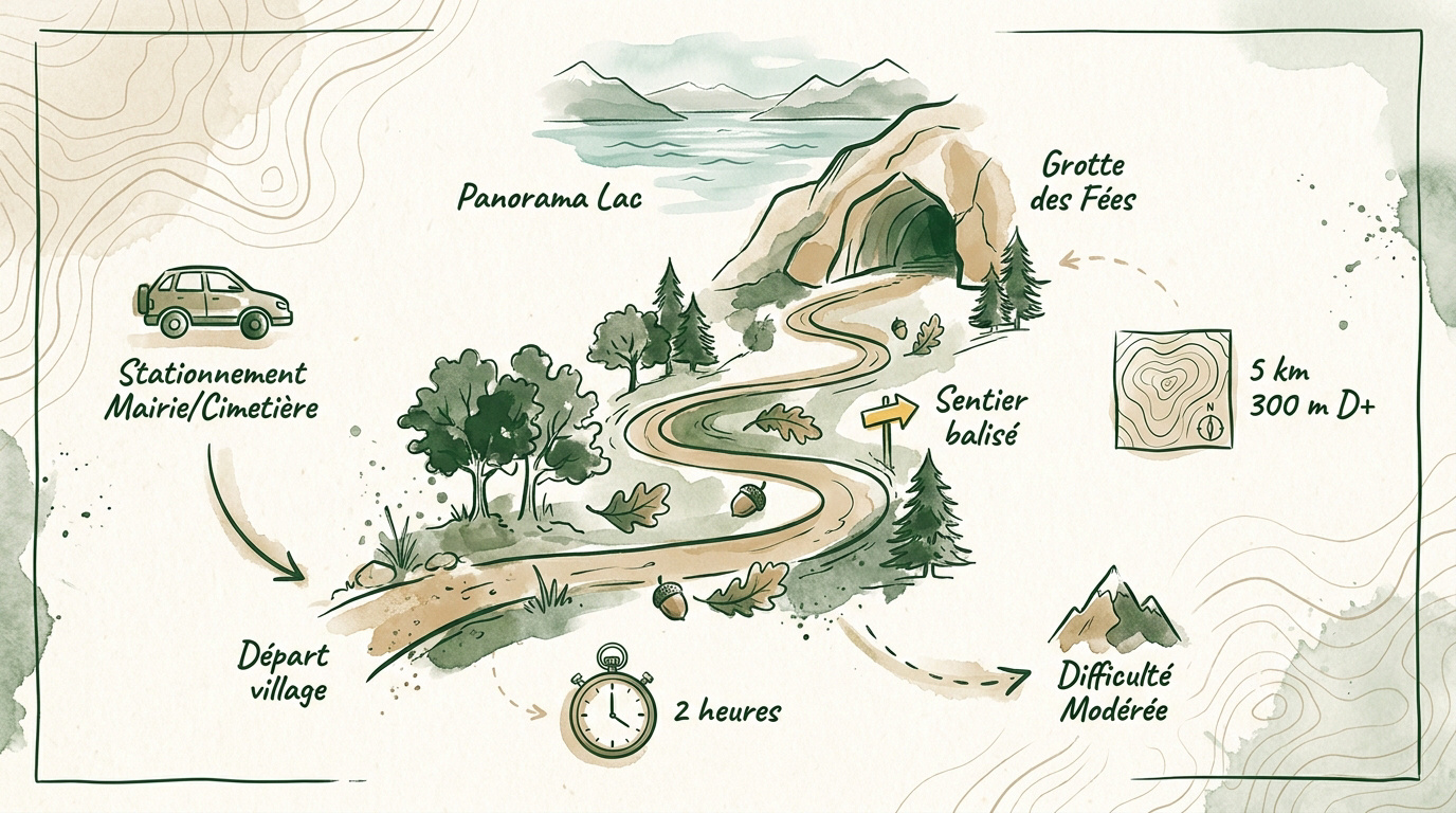 Carte détaillée du sentier de randonnée vers la grotte des fées à Brison-Saint-Innocent