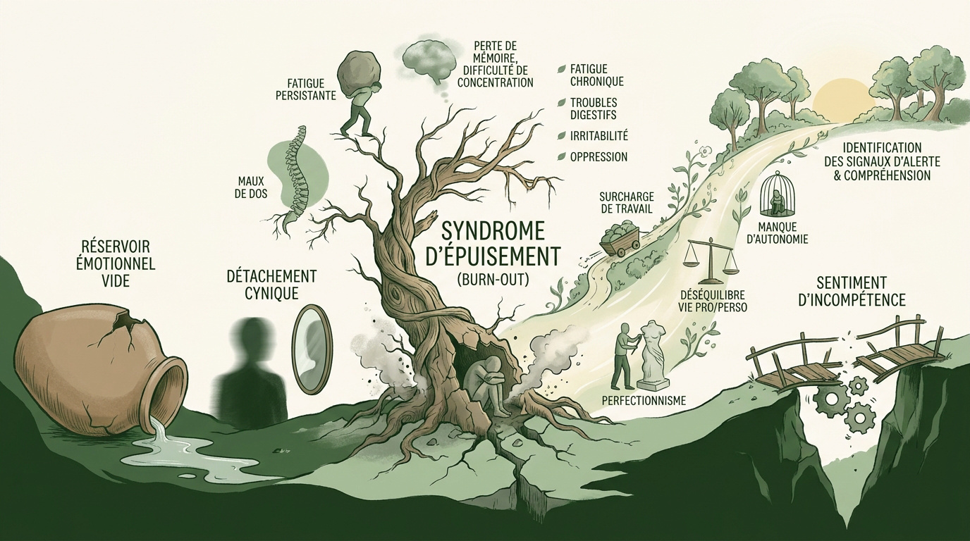 Illustration des dimensions de l'épuisement professionnel et du stress au travail
