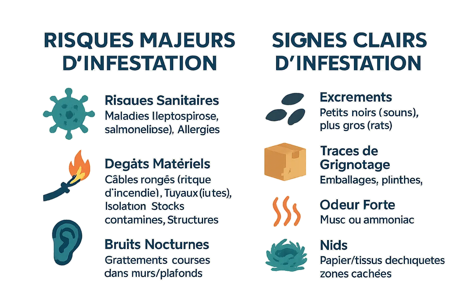 Illustration des risques et signes d'infestation de rongeurs