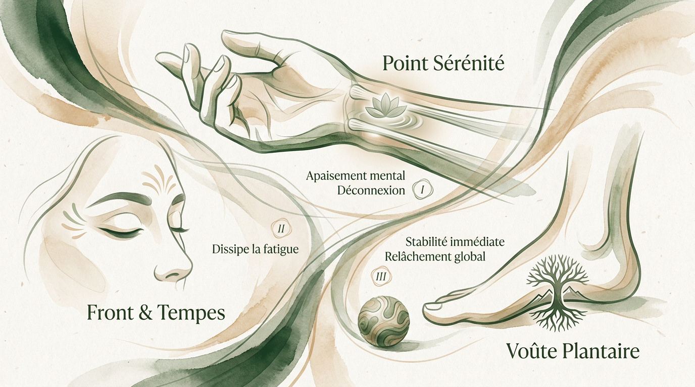 Point acupression : tout ce qu'il faut savoir Illustration des points d'acupression sur le corps pour favoriser la relaxation et le bien-être