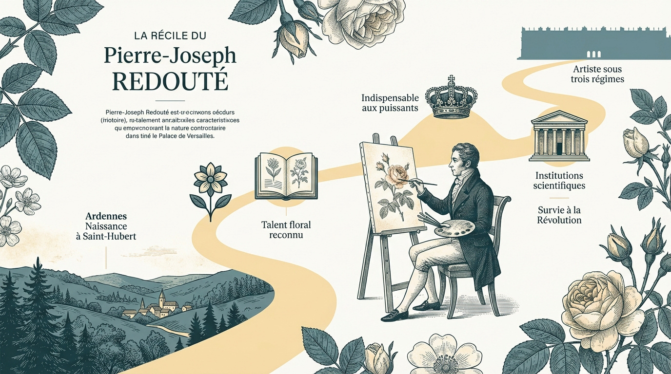 Portrait et illustrations botaniques de Pierre-Joseph Redouté, le Raphaël des fleurs