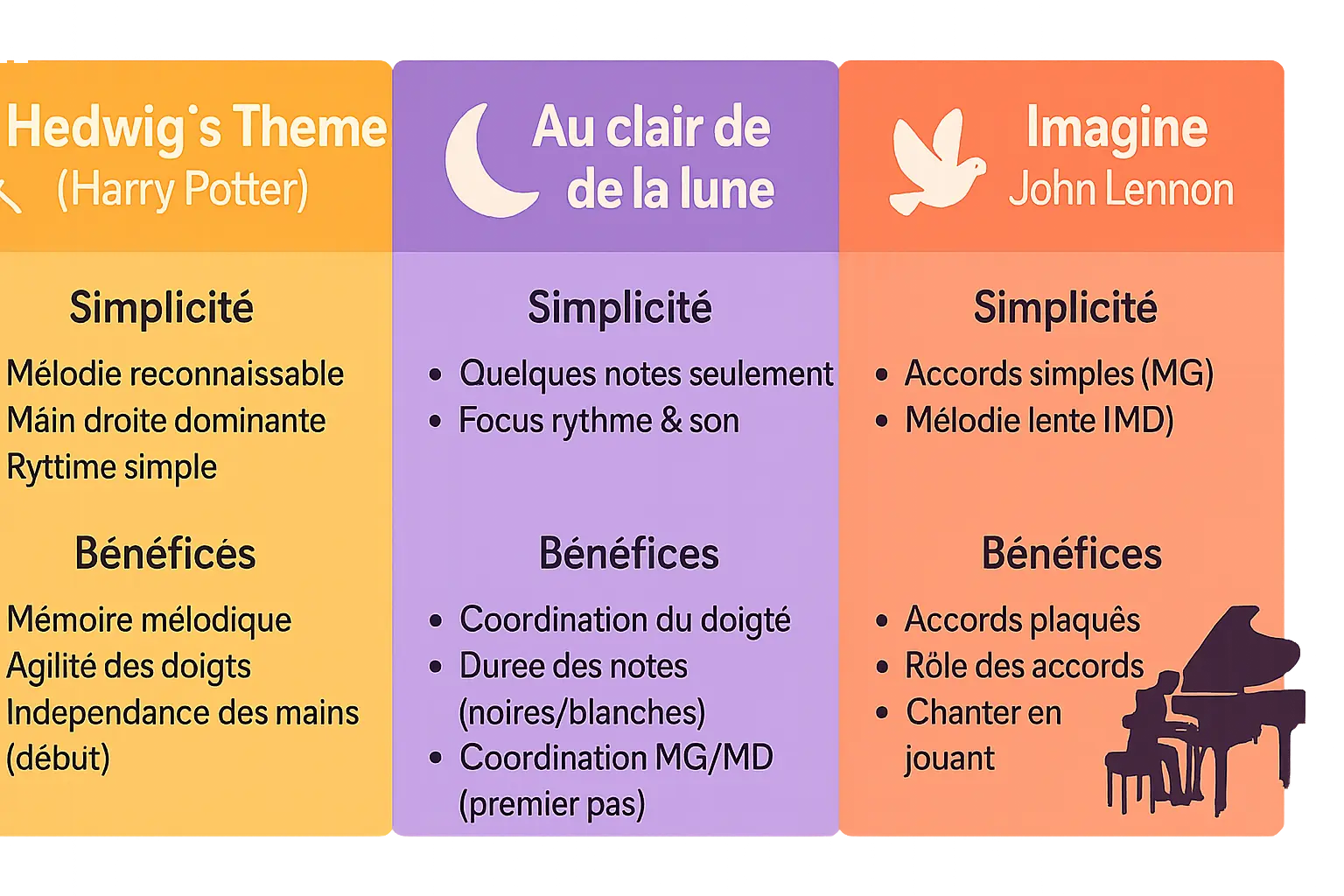 Illustration clavier de piano avec les touches colorées