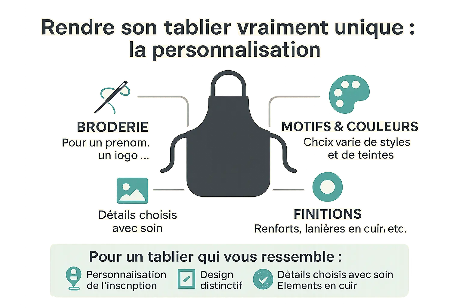 personnalisation tablier broderie motifs finitions