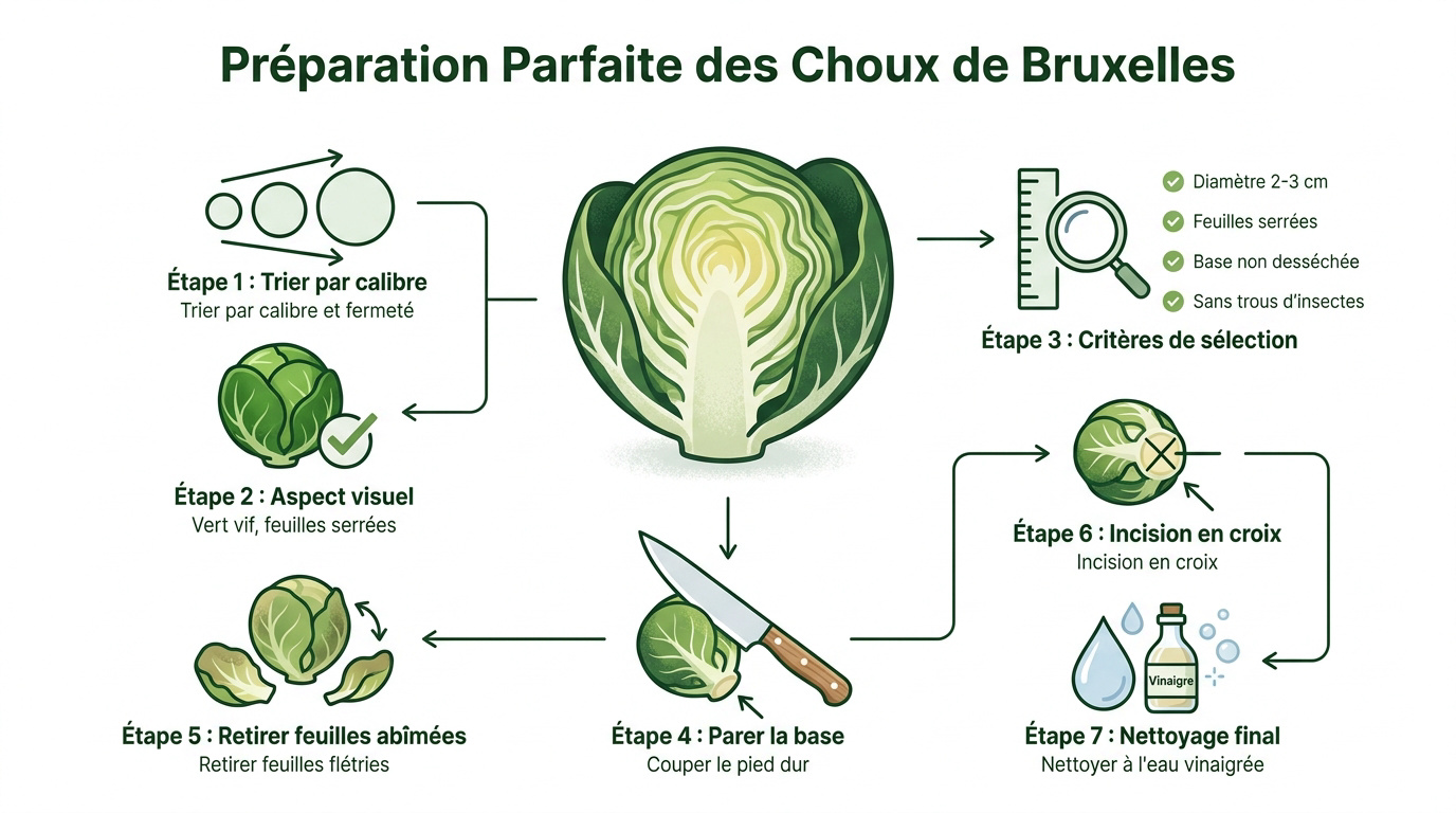 Préparation des choux de Bruxelles frais