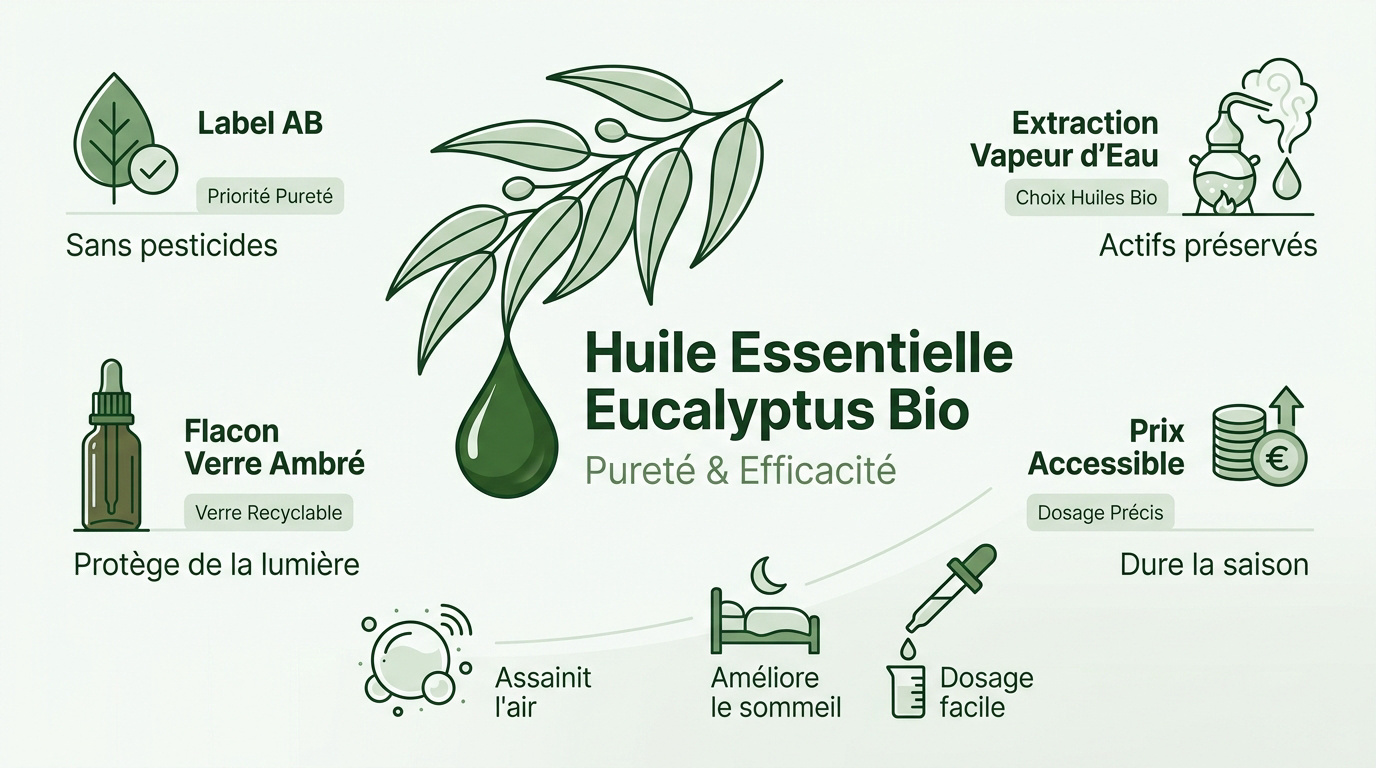 Infographic on everyday uses of organic eucalyptus essential oil