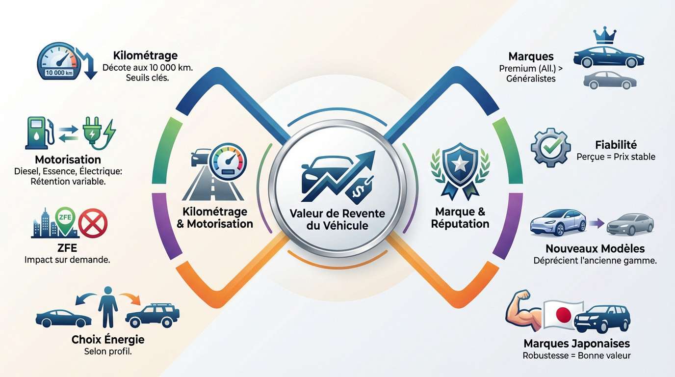 Infographie des critères clés influençant la valeur de revente d'un véhicule