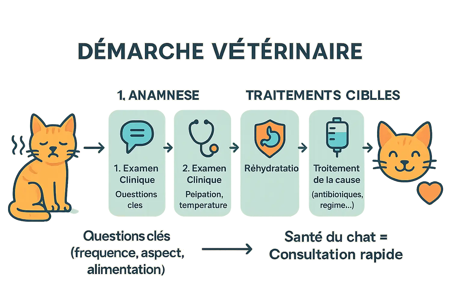 Processus de consultation vétérinaire pour un chat qui vomit