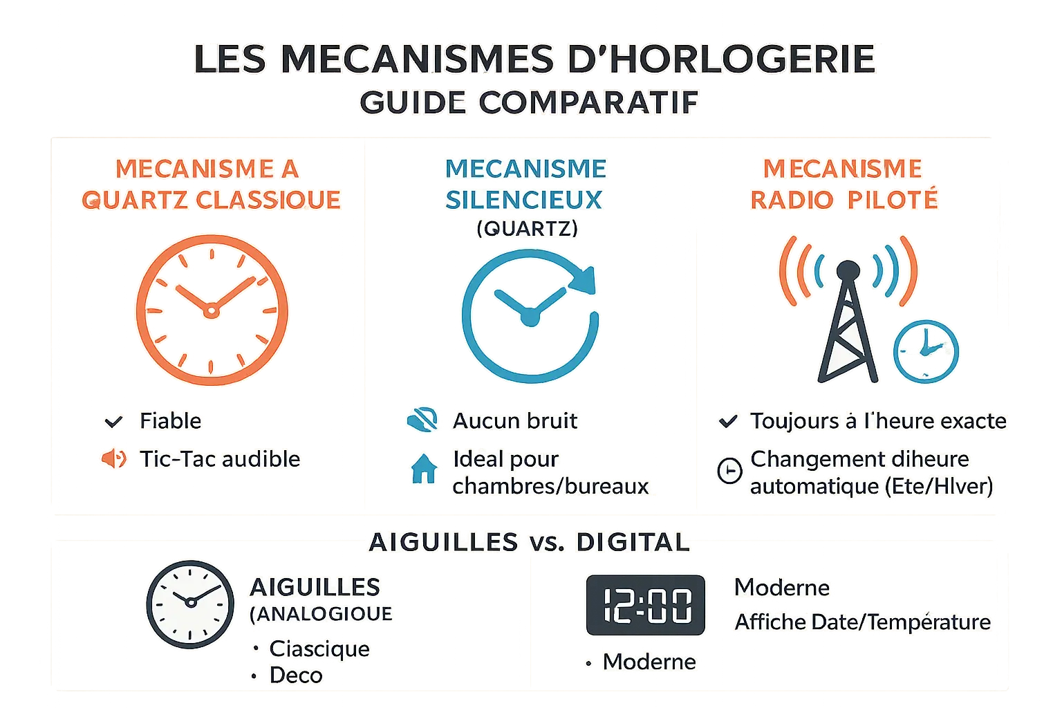 Comparatif des mécanismes d'horlogerie