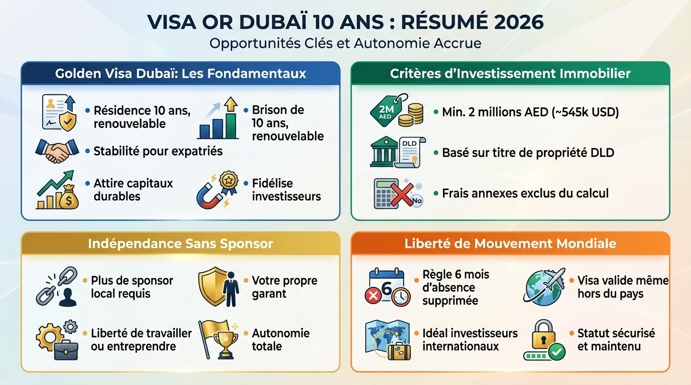 Golden Visa Dubai Immobilier 2026 conditions et avantages résidence 10 ans