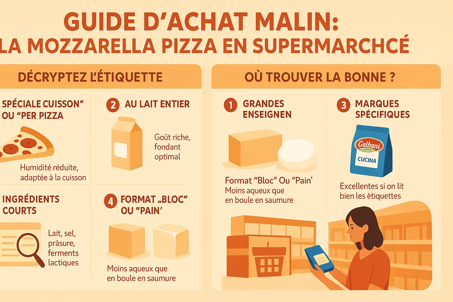 Mozzarella pour pizza en supermarché