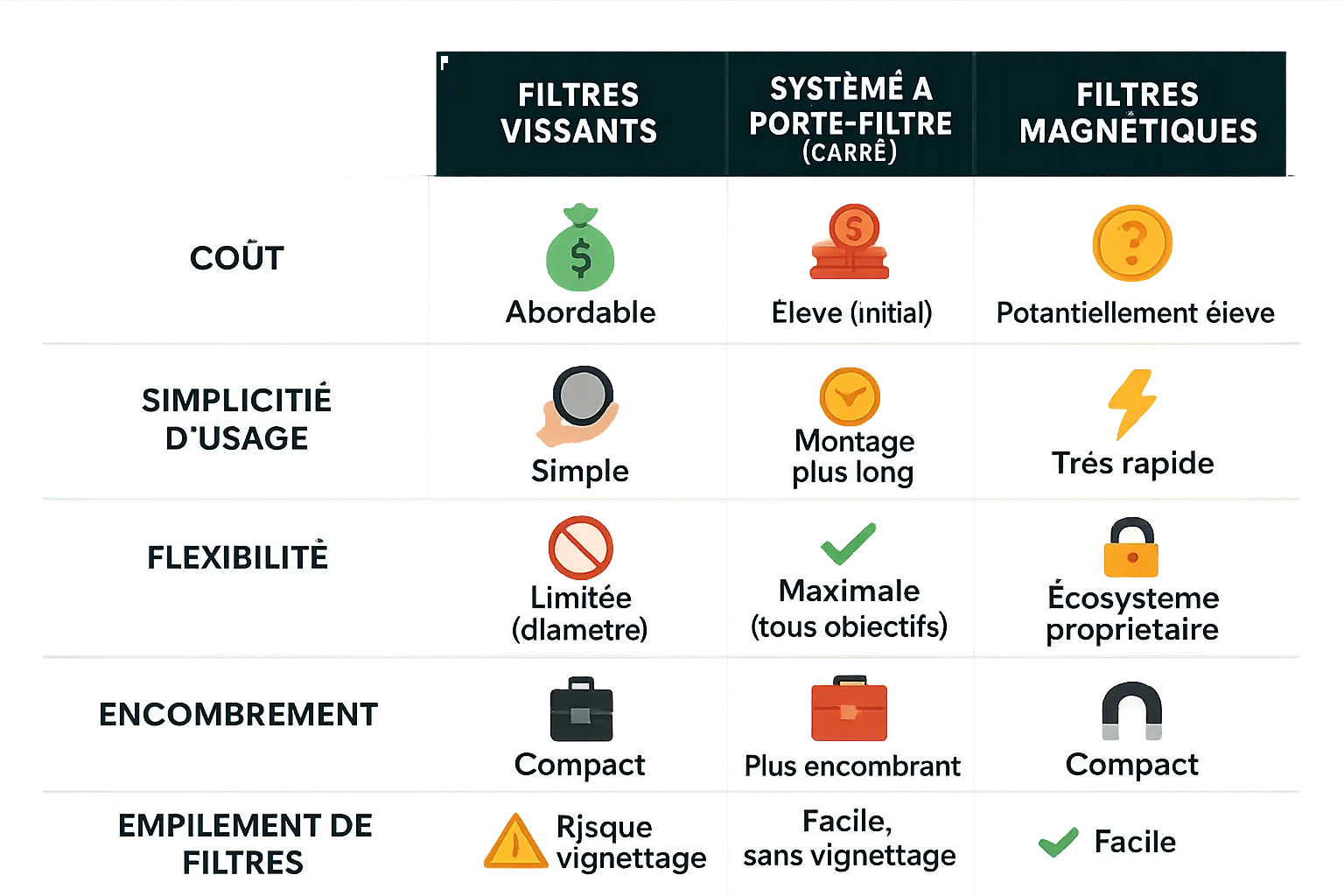Comparatif des types de filtres ND