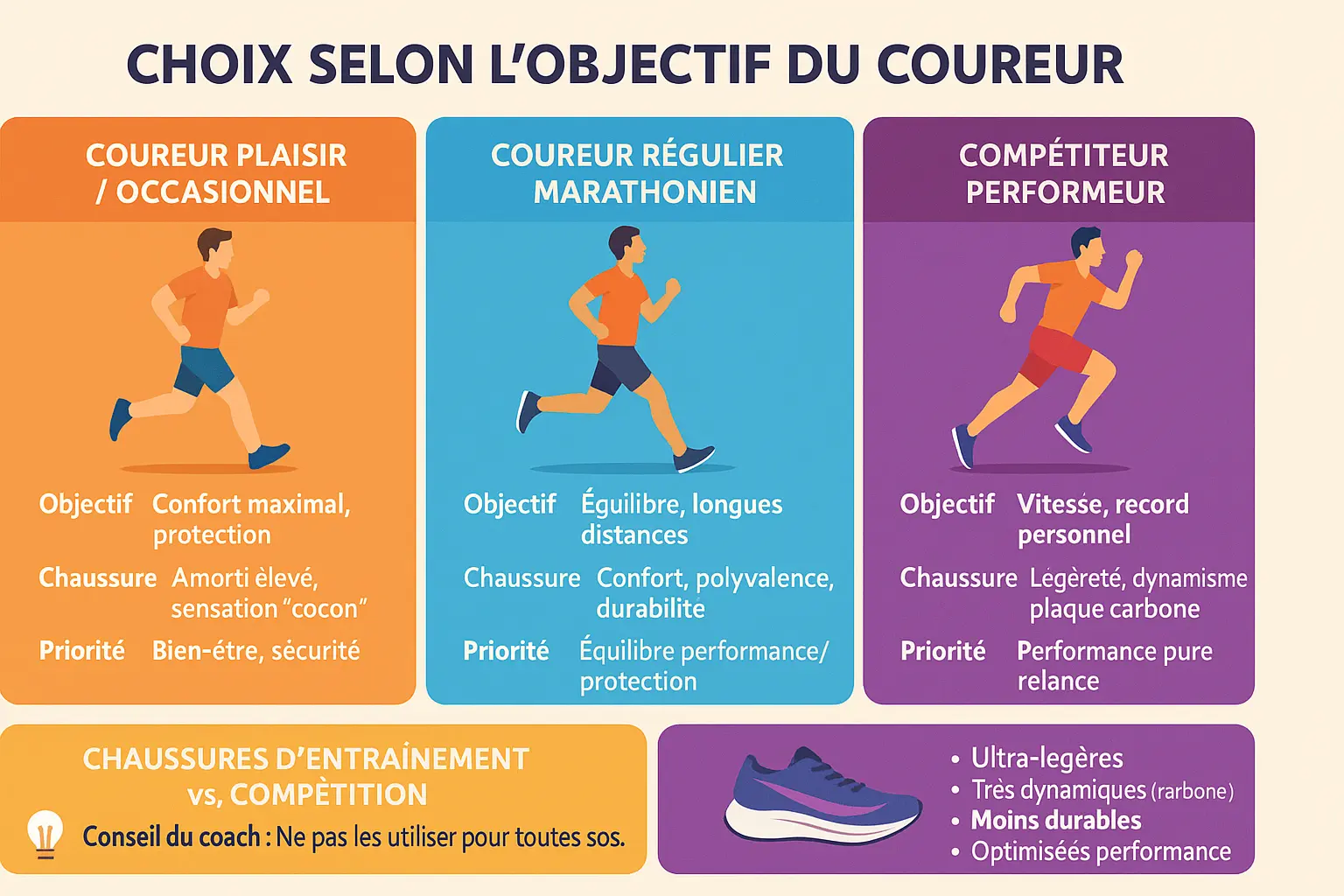 Comparaison chaussures d'entraînement et de compétition
