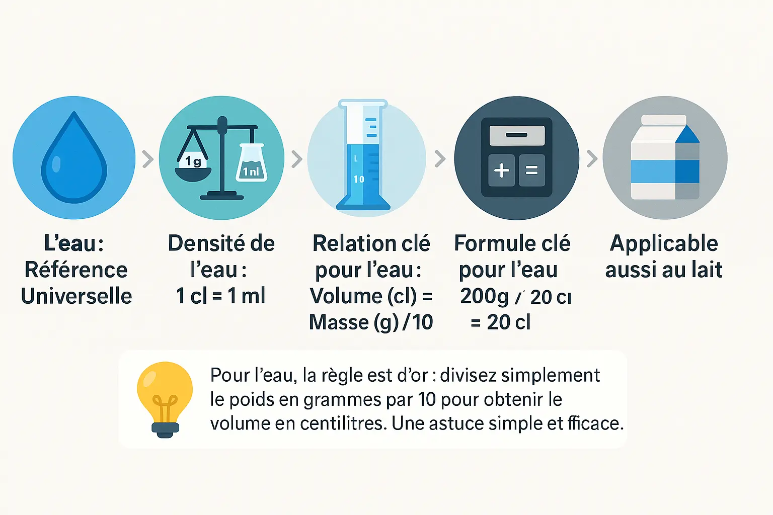 Tableau de conversion grammes en centilitres pour l'eau