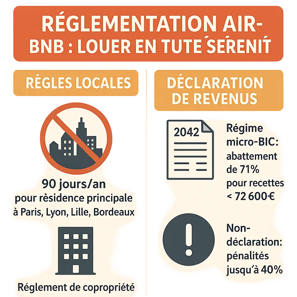 Infographie expliquant la réglementation Airbnb et l'importance de la
déclaration des revenus.
