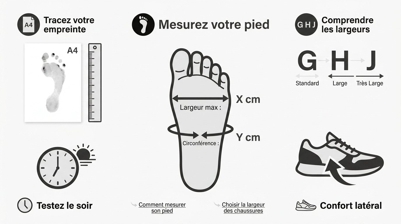 Schéma explicatif pour mesurer la largeur du pied féminin