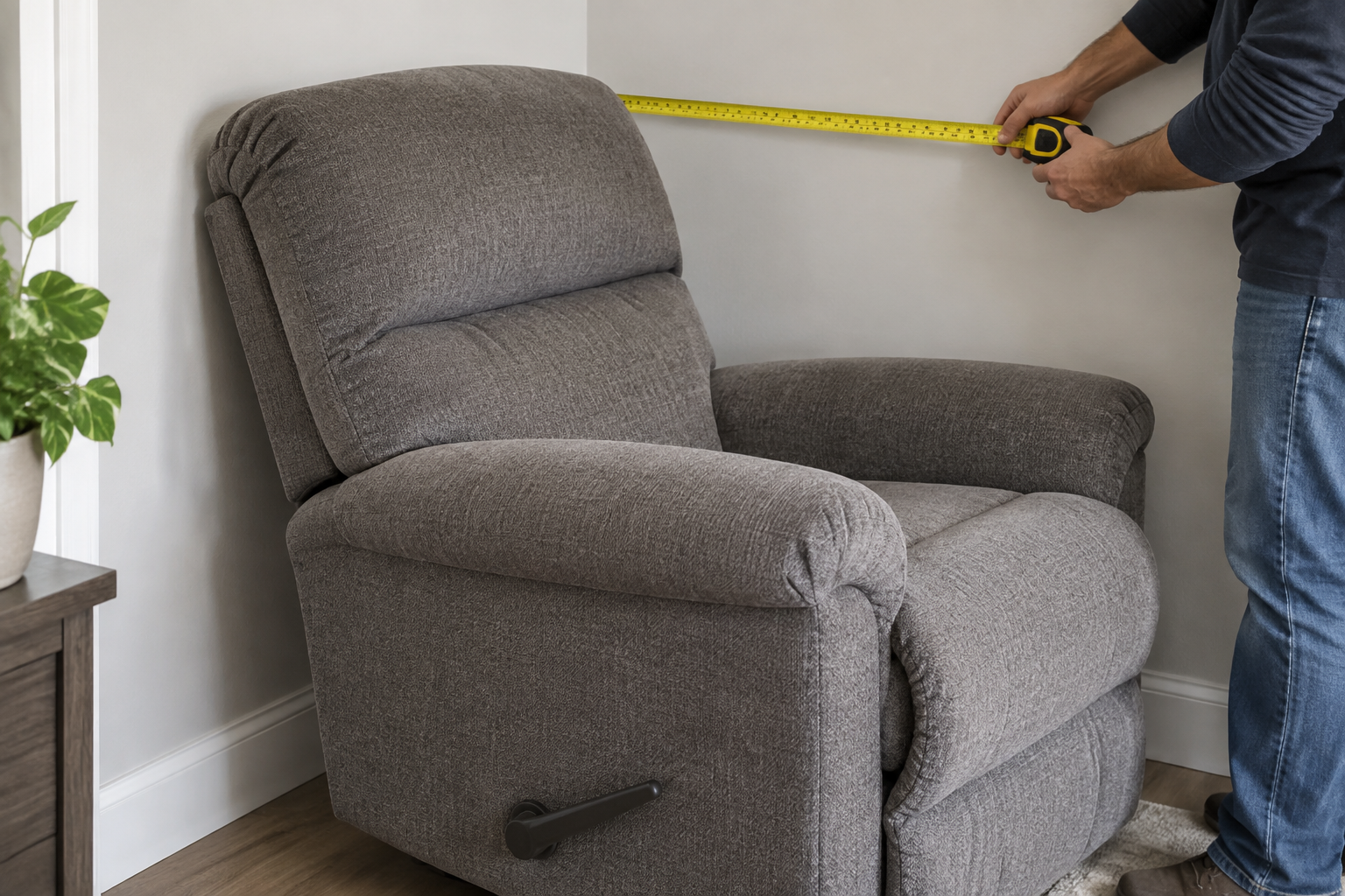 Mesure d'un fauteuil relax avec un mètre
