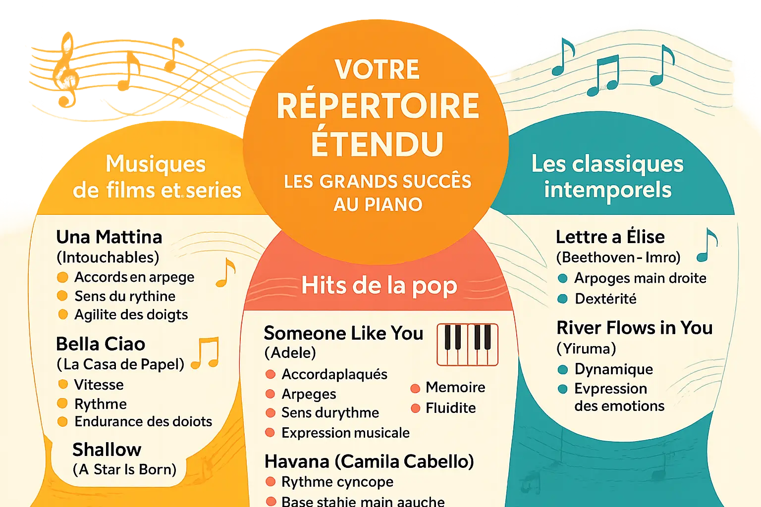 Illustration de piano et partitions accessibles