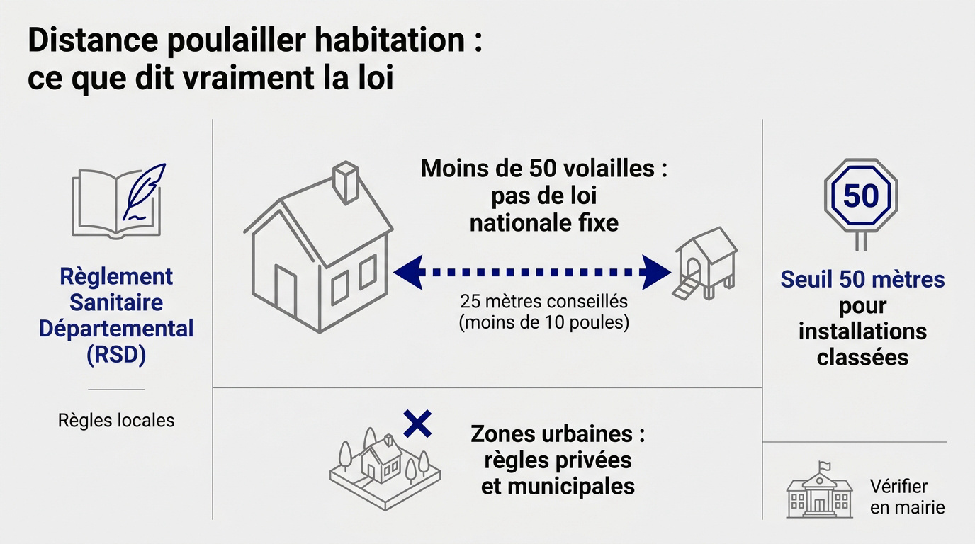 Poulailler en bois installé dans un jardin verdoyant respectant les distances de voisinage
