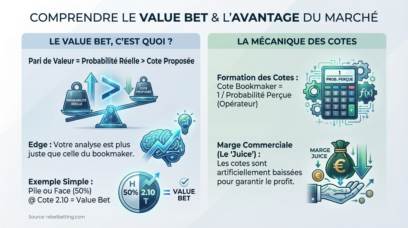 Illustration du concept de value bet montrant l'équilibre entre cote et probabilité