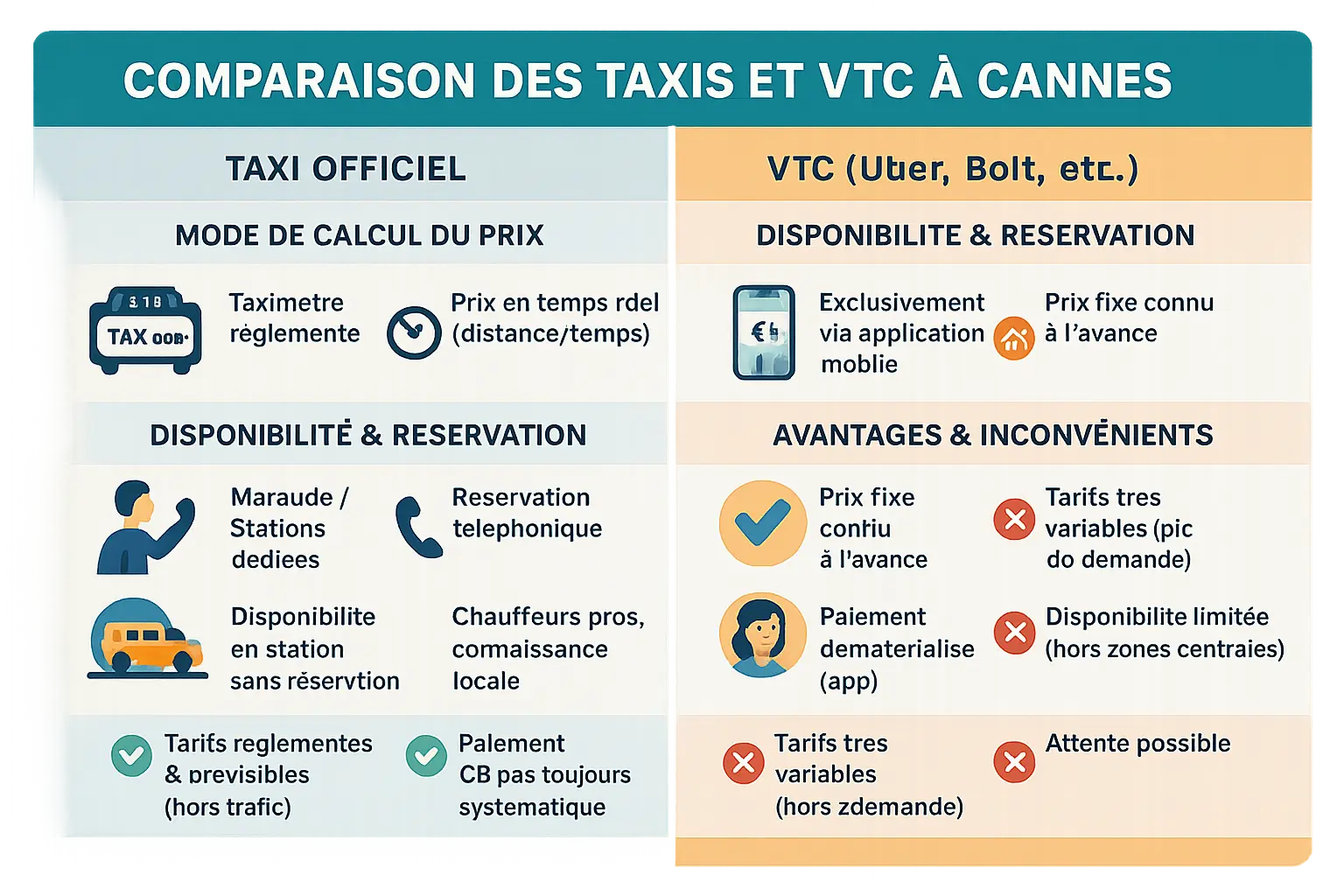 Comparatif taxi VTC à Cannes