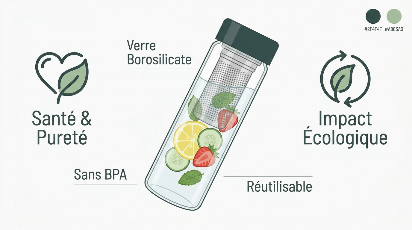 Gourde en verre borosilicate avec infuseur à fruits amovible