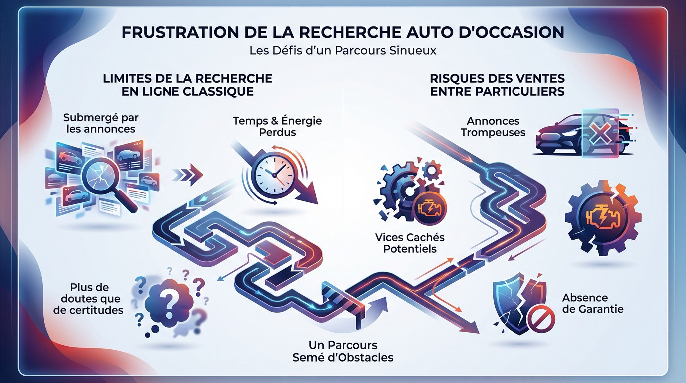 Conducteur frustré face à la complexité du marché de l'occasion