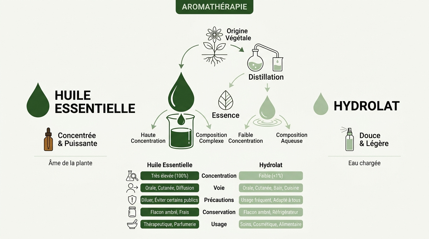 Comparaison entre huiles essentielles et hydrolats