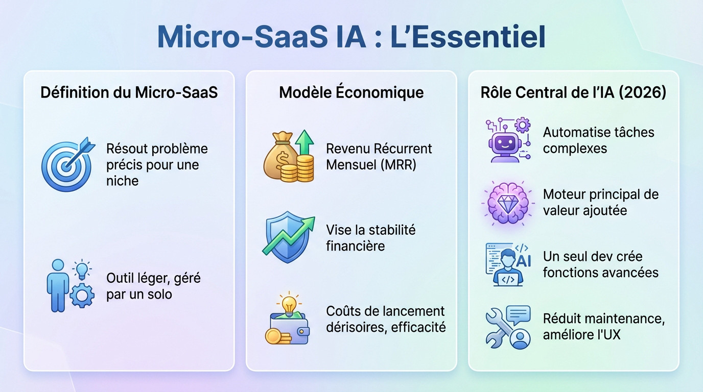 Schéma explicatif du concept Micro-SaaS IA et sa rentabilité pour les solopreneurs