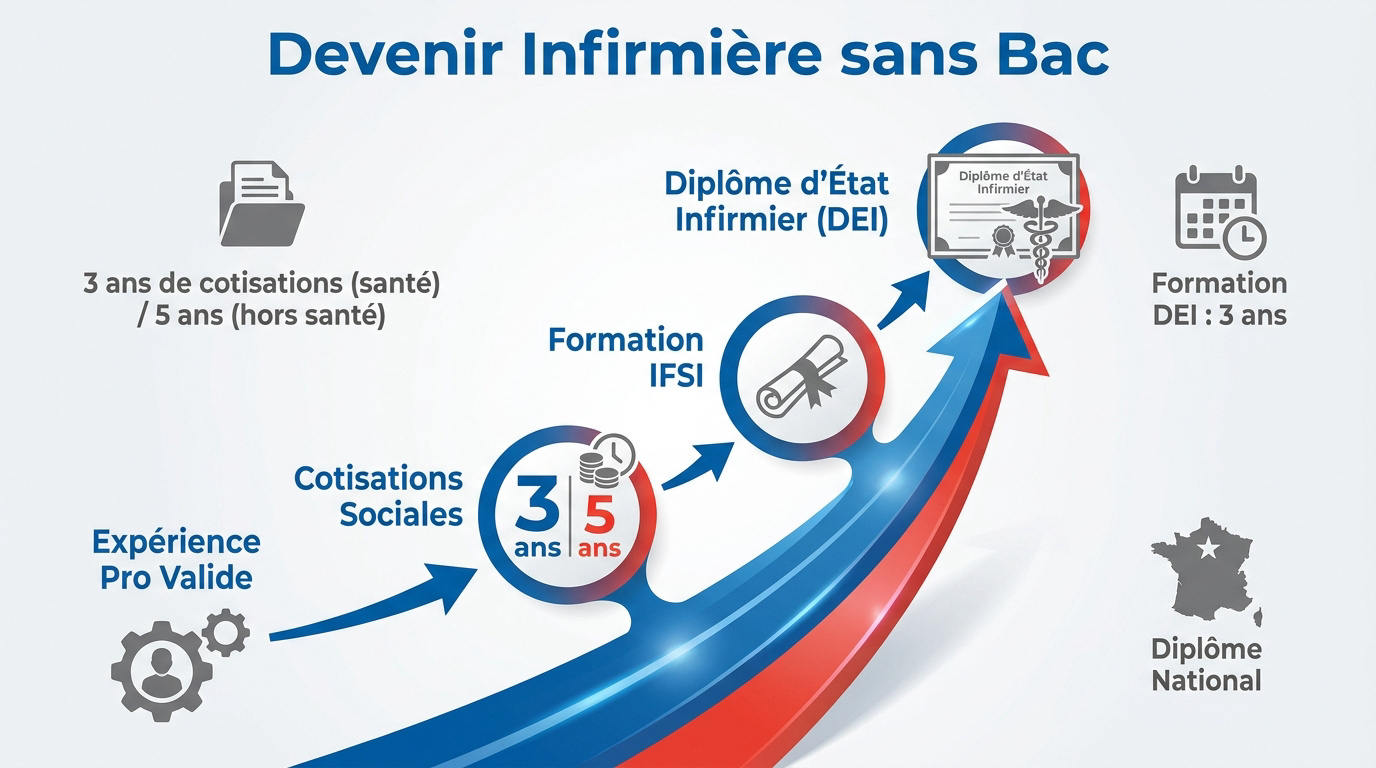 Schéma du parcours de formation infirmière pour les candidats non bacheliers