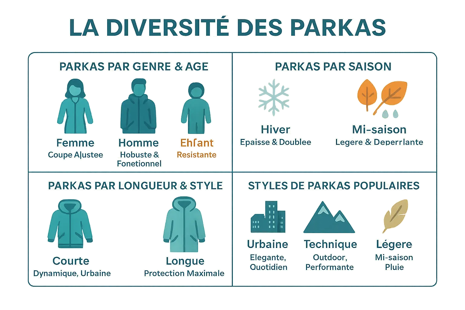Diversité des parkas pour homme, femme et enfant