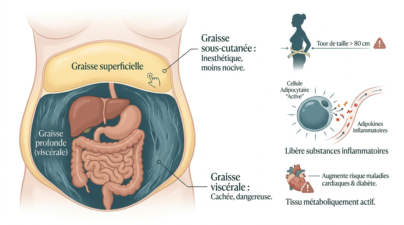 Schéma comparatif entre la graisse viscérale profonde et la graisse sous-cutanée