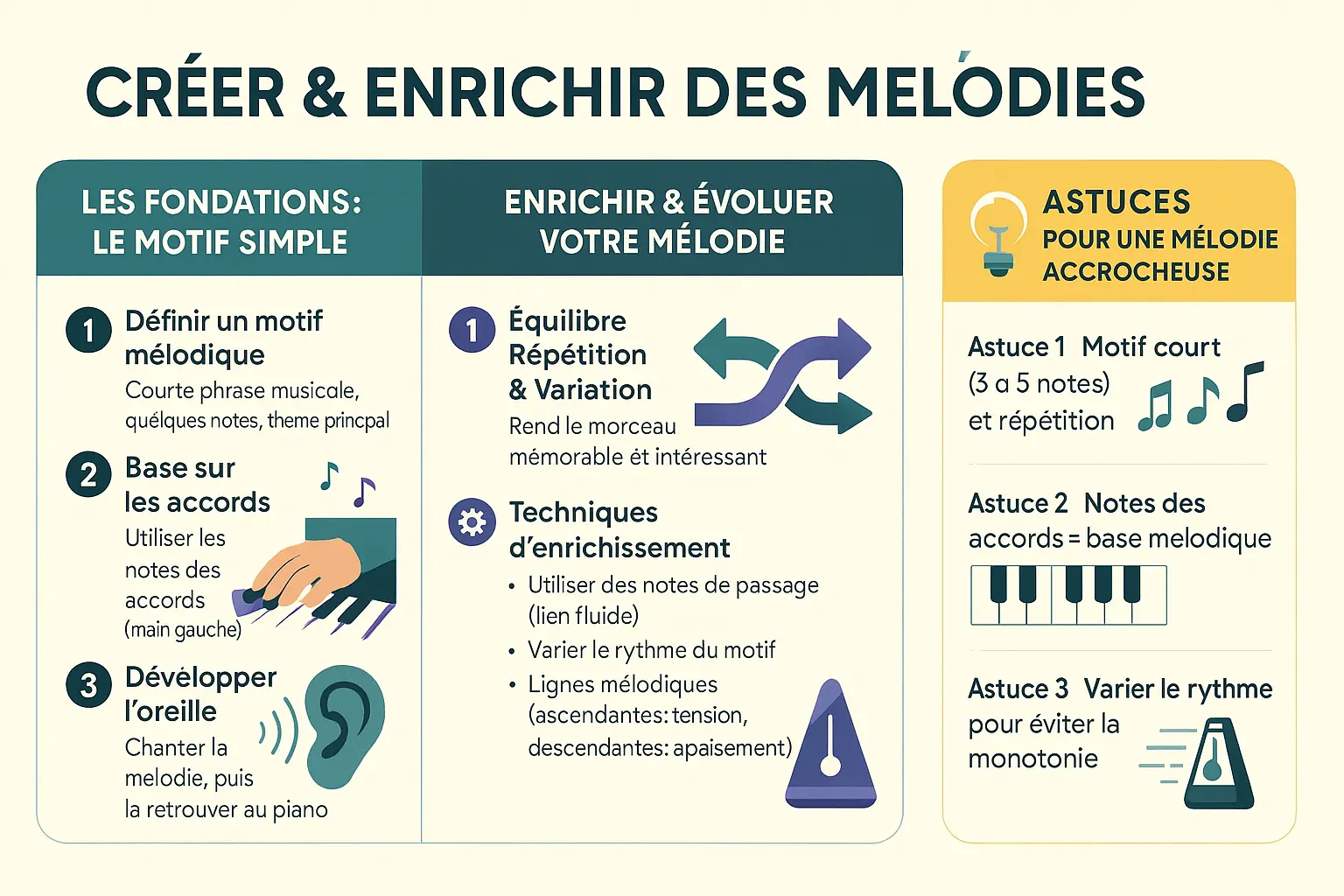 Infographie sur la création de mélodies au piano