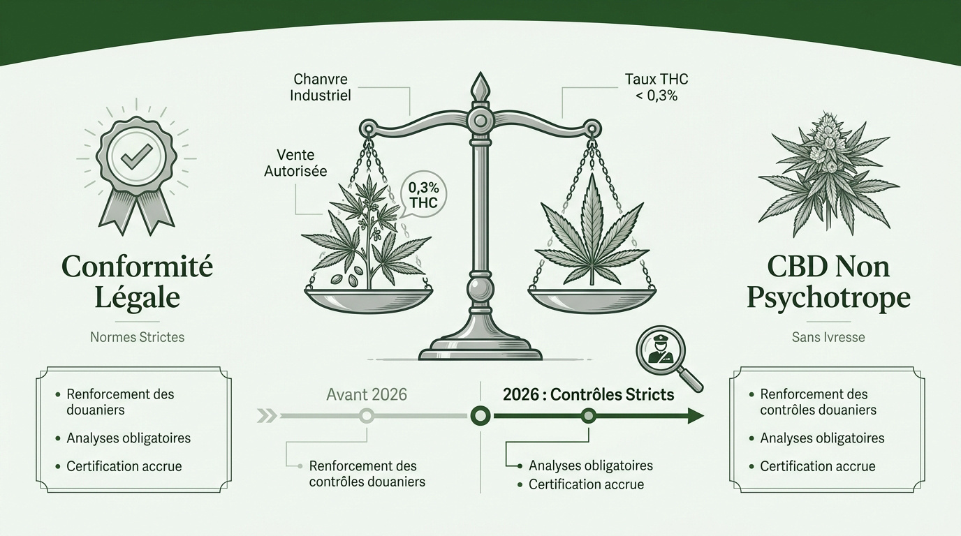 Représentation de l'équilibre légal entre le chanvre industriel et le CBD en Belgique