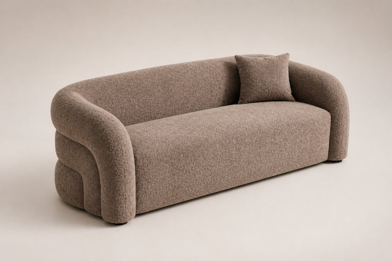 Canapé Arrondi 3 Places En Tissu Bouclette Taupe - LAPIOTA