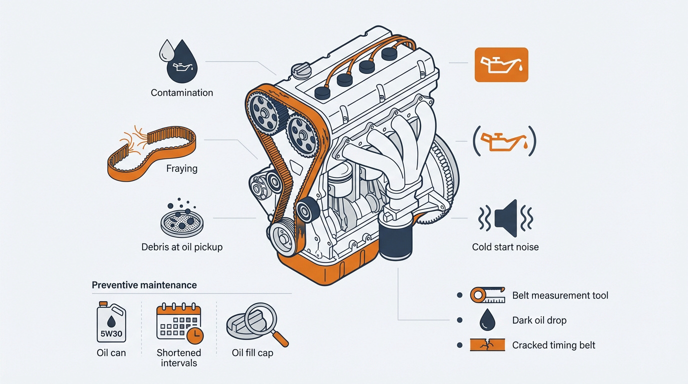 Schéma usure courroie distribution humide moteur PureTech et entretien préventif