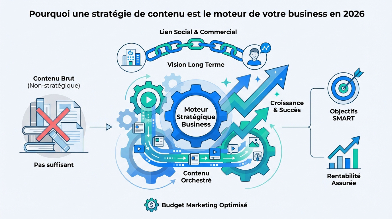 Illustration d'une stratégie de contenu comme moteur de croissance pour une entreprise en 2026