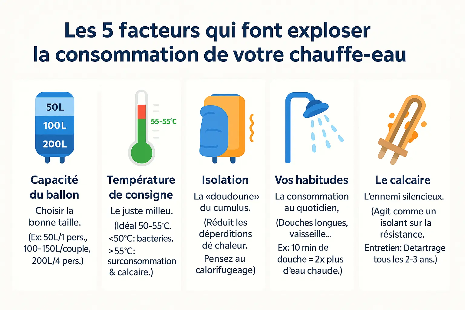 Illustration des facteurs de consommation d'un chauffe-eau