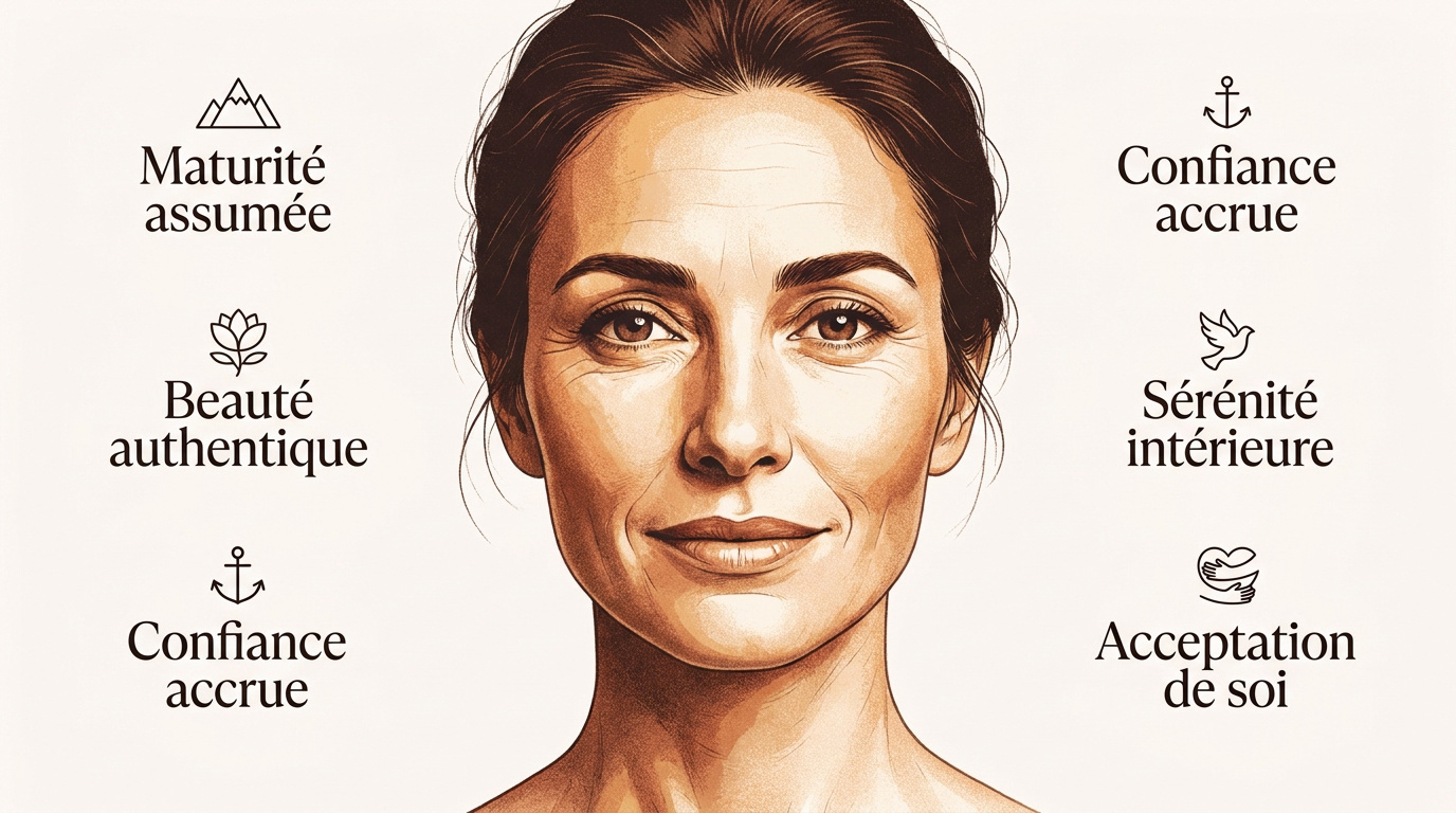 Portrait d'une femme de 40 ans rayonnante exprimant la confiance et la sérénité