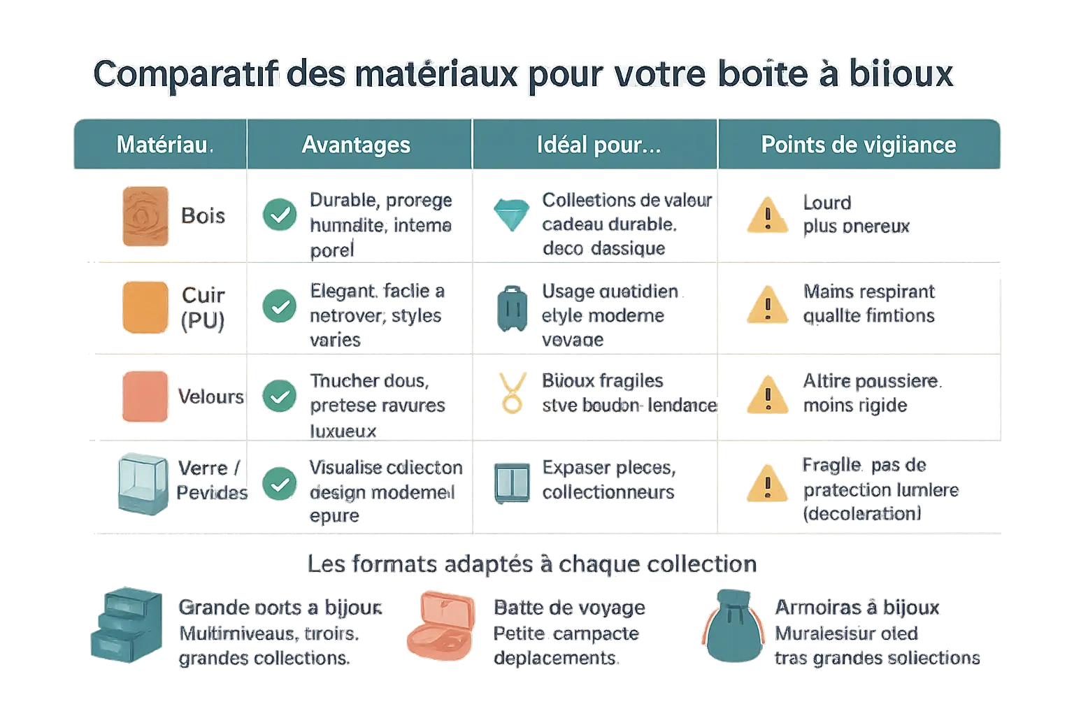 Comparatif des matériaux pour boîtes à bijoux