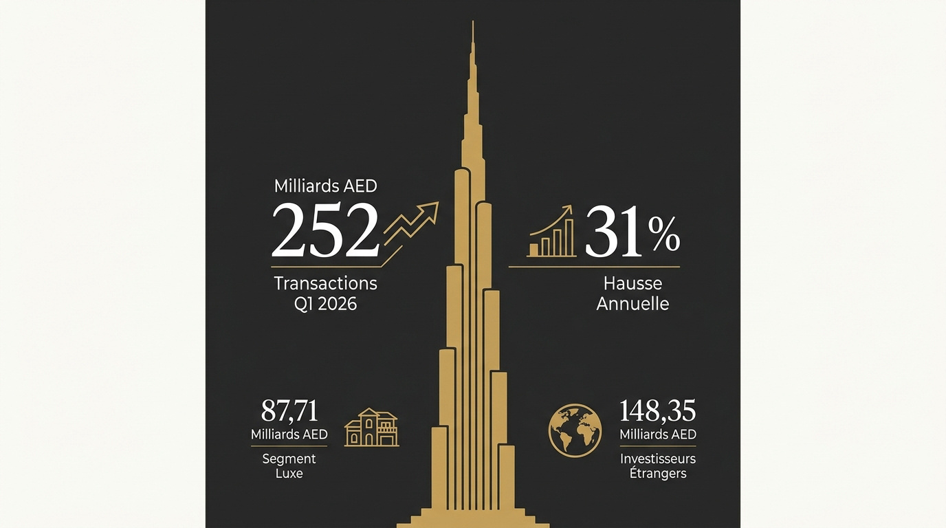 Statistiques du marché immobilier à Dubai au premier trimestre 2026 montrant une hausse des transactions