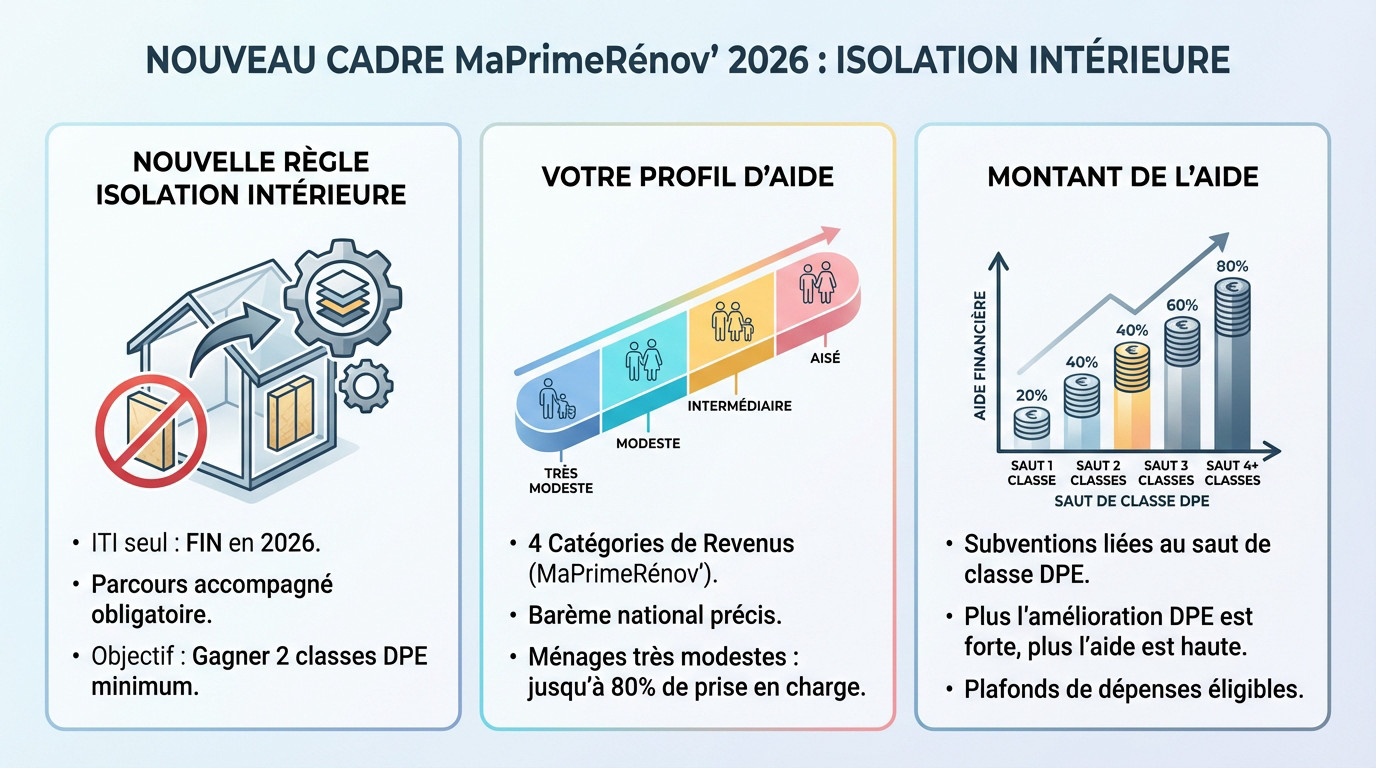 Isolation intérieure des murs et nouveau cadre MaPrimeRénov' 2026 pour la rénovation énergétique