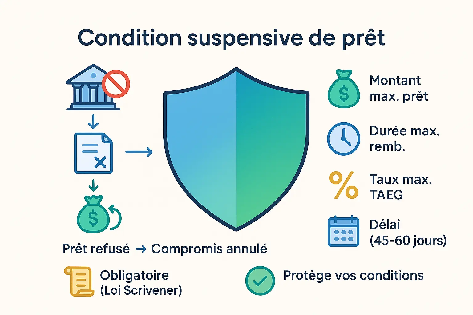 Illustration d'une condition suspensive de prêt comme bouclier protecteur