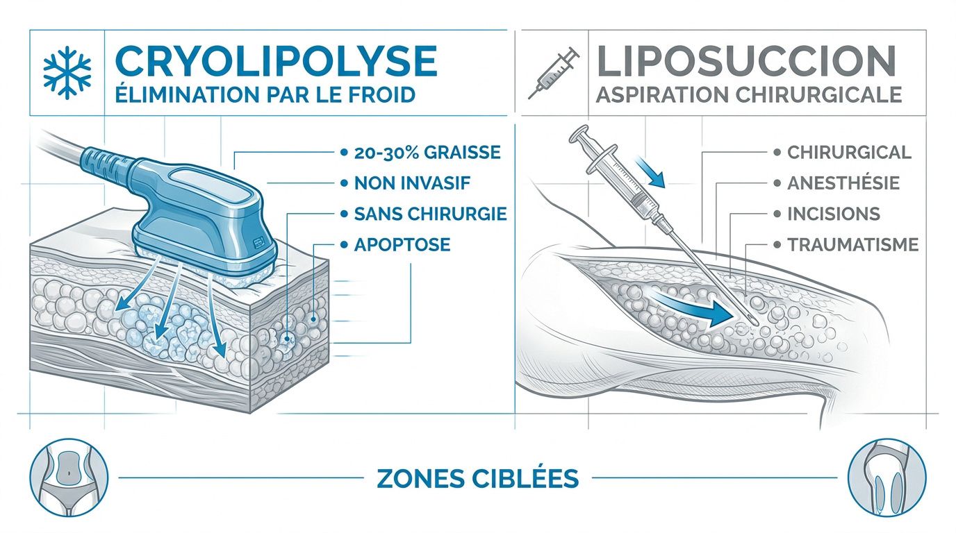 Comparaison entre séance de cryolipolyse et liposuccion chirurgicale
