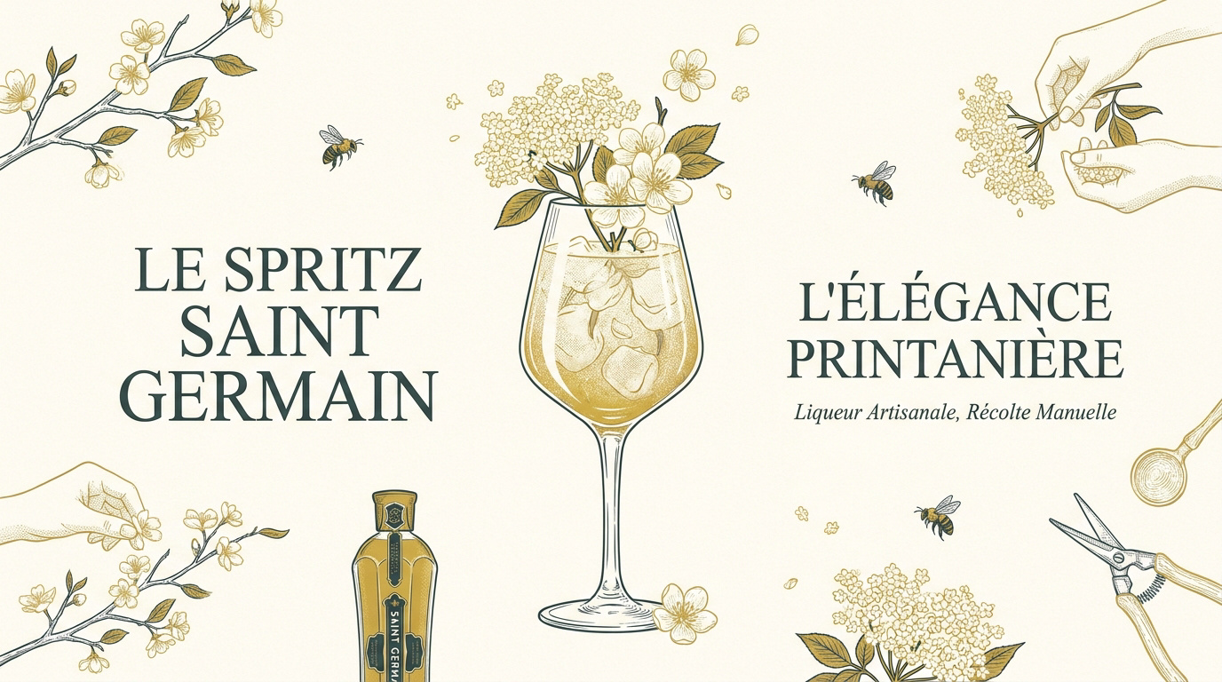 Verre de Spritz Saint-Germain doré avec une garniture de citron