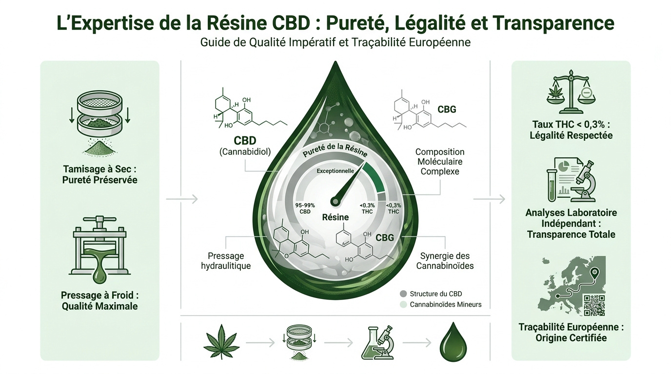 Résine de CBD premium avec certificat d'analyse et flacon de laboratoire