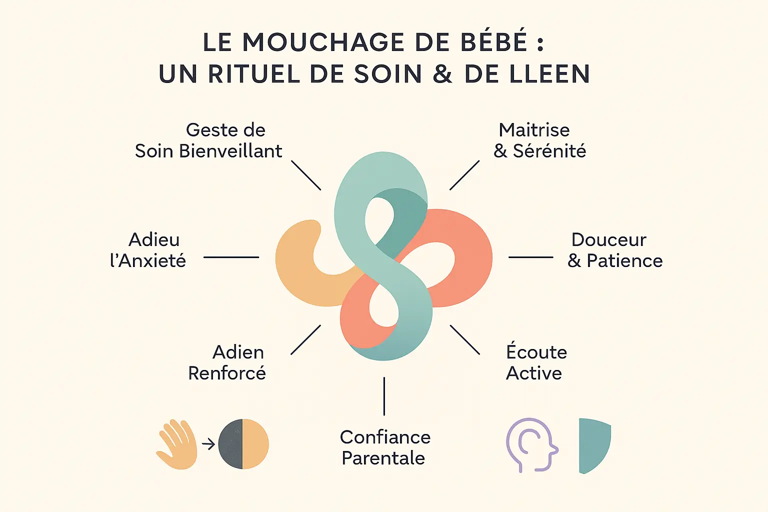 Une mère pratique <strong>le mouchage de son bébé</strong> dans un cadre calme et lumineux, mains douces et regard bienveillant